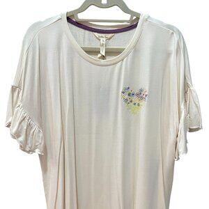 Bouquet Floral Heart-Print Tee Matilda Jane XL NWT Ruffle Sleeves Cream Color